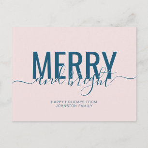 Postal Navidad alegre y brillante rosa azul