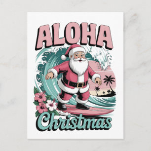 Postal Navidad Aloha Hawái Santa Surfing Tropical