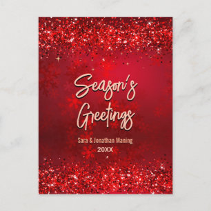 Postal Navidad año nuevo copos de nieve rojos elegantes c