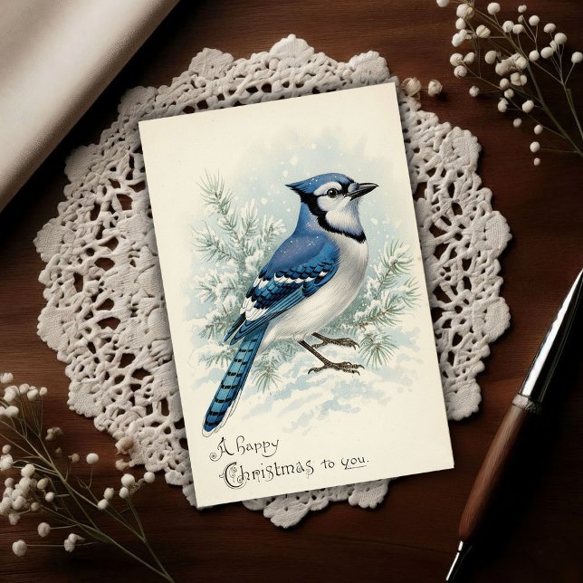 Postal Navidad Arrendajo Azul Vintage 1908  (Subido por el creador)