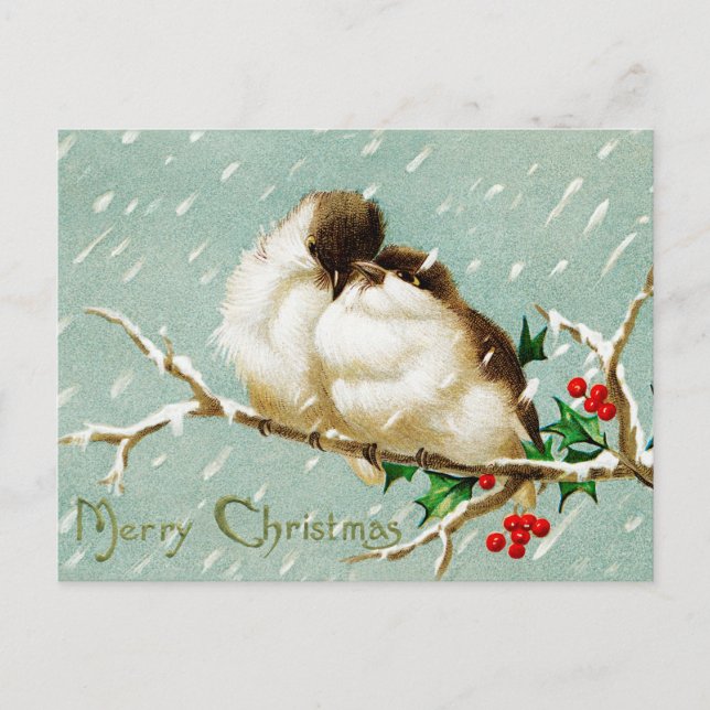 Postal Navidad aves vintage alegre retro (Anverso)