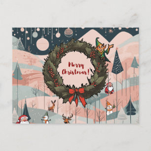 Postal Navidad Caprichosa con Corona Festiva