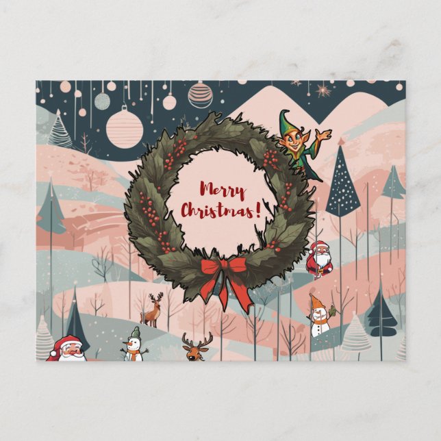 Postal Navidad Caprichosa con Corona Festiva (Anverso)