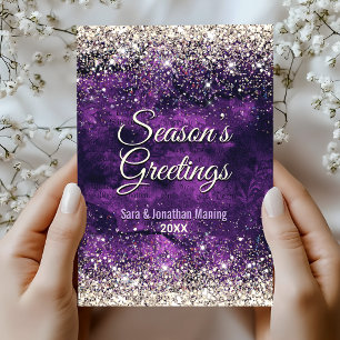 Postal Navidad chic morado oscuro brillo dorado año nuevo