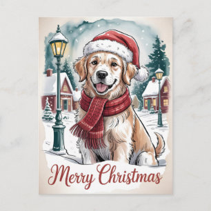 Postal Navidad con Golden Retriever