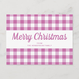 Postal Navidad con guión de cuadros rosa moderno