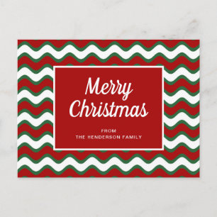 Postal Navidad con Rayas Modernas Rojas y Verdes