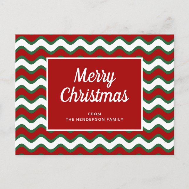 Postal Navidad con Rayas Modernas Rojas y Verdes (Anverso)