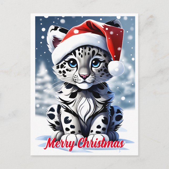 Postal Navidad Conejito de Santa Cute Leopardo de Nieve C (Anverso)