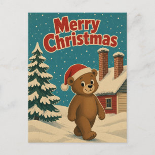Postal Navidad de animales en la fila de chimeneas de oso