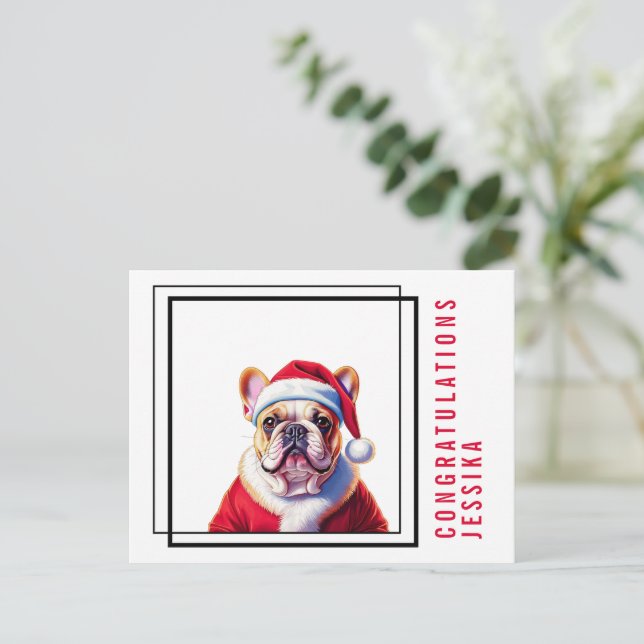 Postal Navidad de Bulldog Francés  (Anverso de pie)