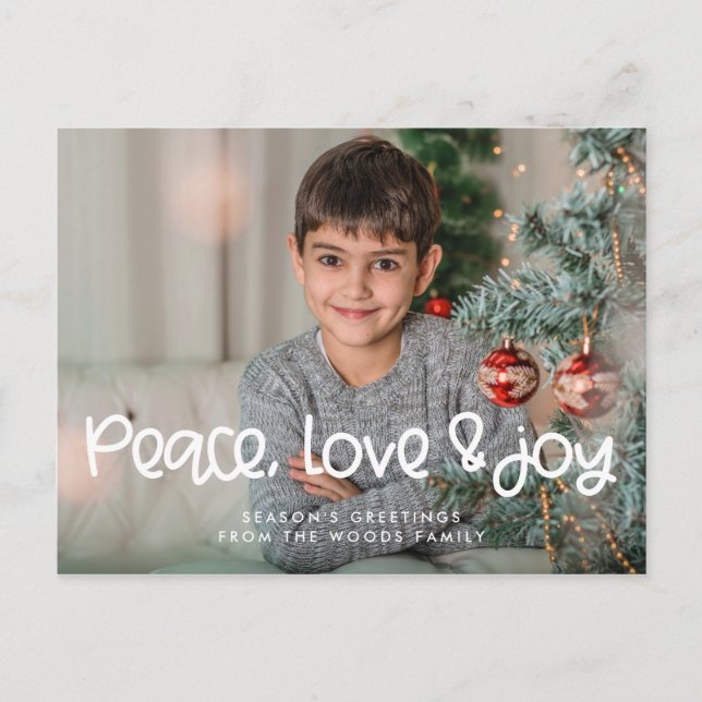 Postal Navidad de escritura moderna de Peace Love Joy (Anverso)