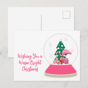 Postal Navidad de flamenco Globo de nieve Playa Navidad