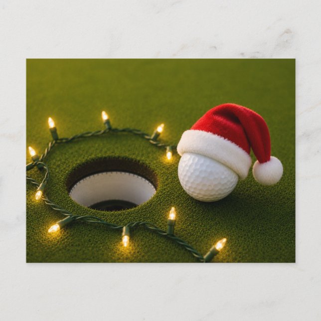 Postal Navidad de golf con pelota de golf para golfista   (Anverso)