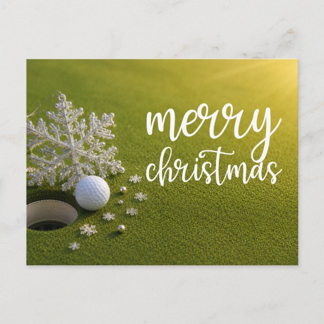 Postal Navidad de golf con pelota de golf para golfista   (Anverso)