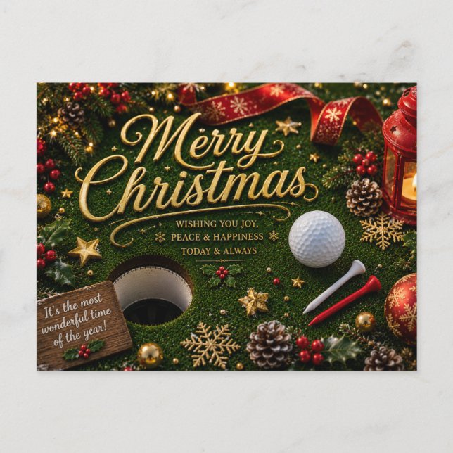 Postal Navidad de golf con pelota de golf para golfista   (Anverso)