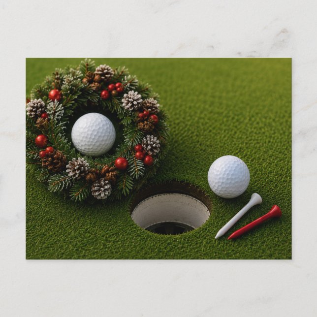 Postal Navidad de golf con pelota de golf para golfista   (Anverso)