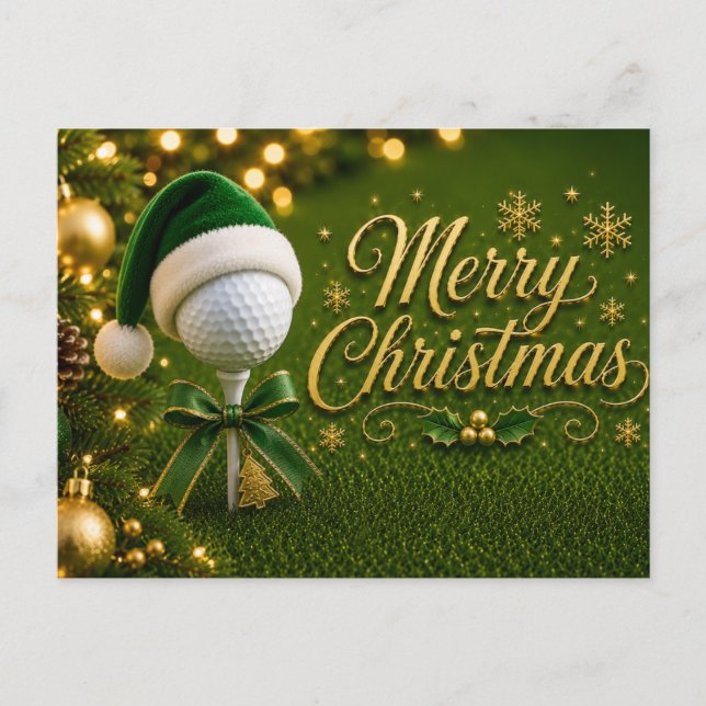 Postal Navidad de golf con pelota de golf para golfista   (Anverso)