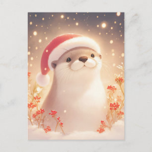 Postal Navidad de nutria con acuarela alegre