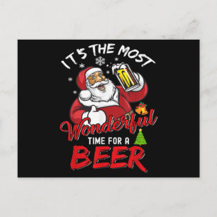 Postal Navidad Divertida Santa Claus Bebiendo Cerveza Mar