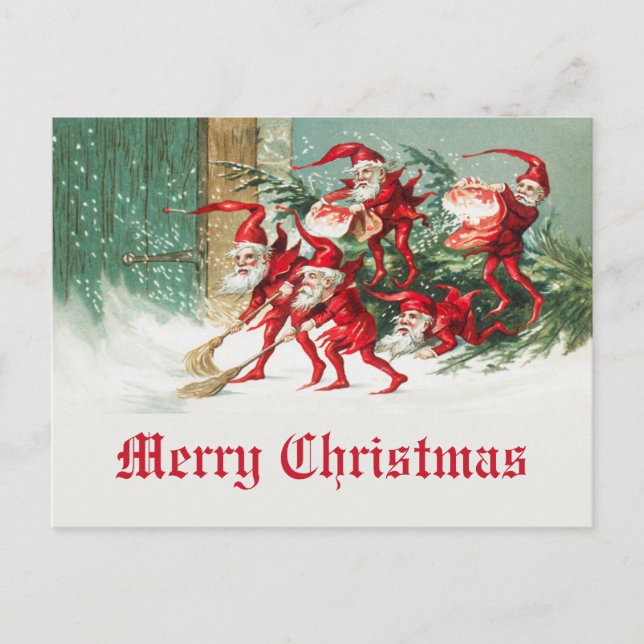 Postal Navidad divertida vintage Santa Elfos (Anverso)