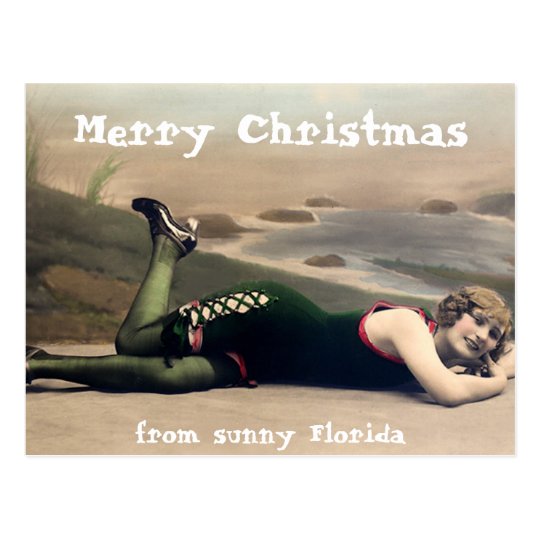 Postal Navidad divertido del traje de baño de la Florida