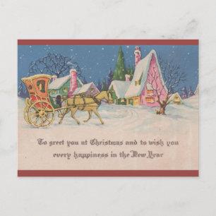 Postal Navidad Editable Vintage Caballo y Carruaje