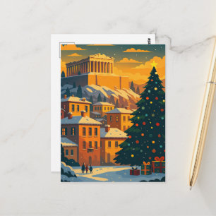 Postal Navidad en Atenas – Escena Festiva de Vacaciones e