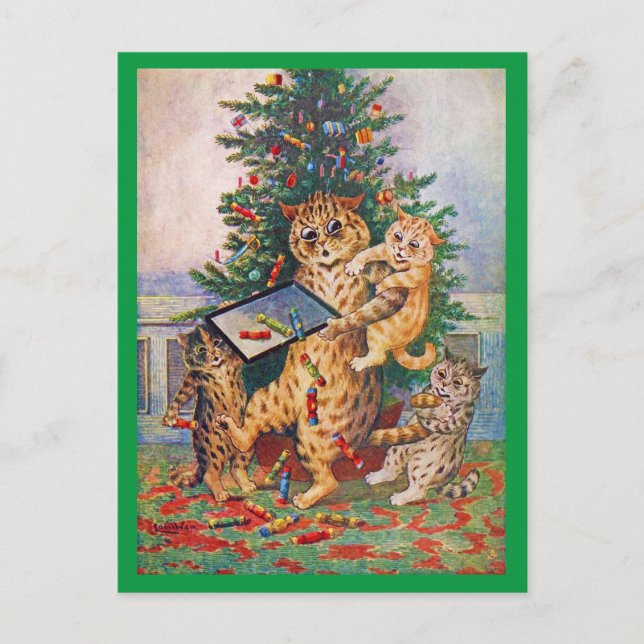 Postal Navidad en Catland, Louis Wain (Anverso)