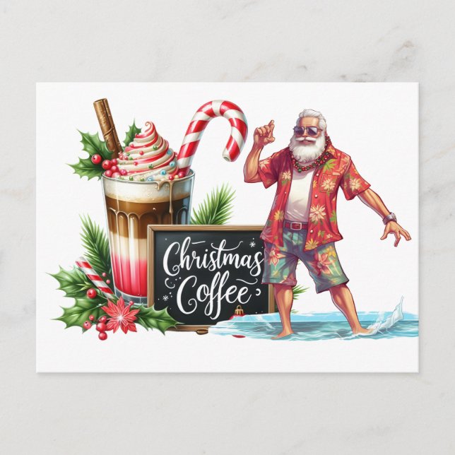 Postal Navidad en Julio con PAPÁ NOEL en la playa  (Anverso)