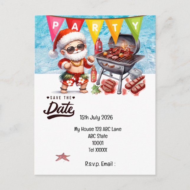 Postal Navidad en julio con SANTA CLAUS Guarda la fecha   (Anverso)