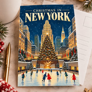 Postal Navidad en Nueva York Viaje Vintage Retro