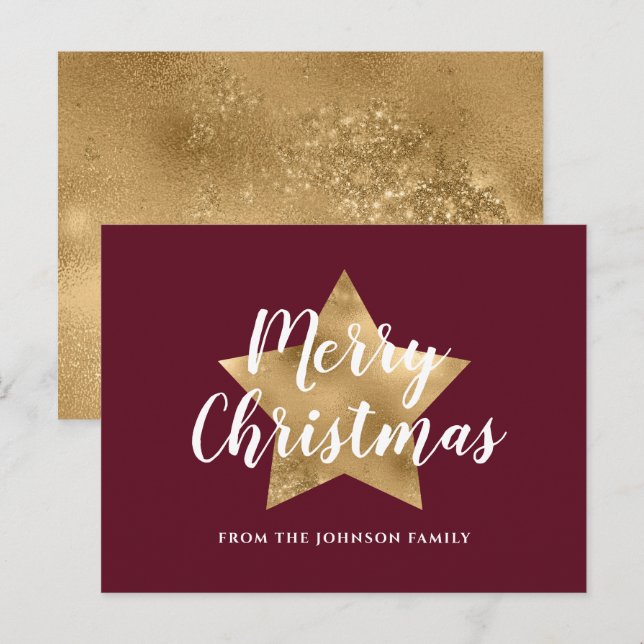 Postal Navidad Estrella Dorada Roja Moderna (Anverso / Reverso)