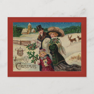 Postal Navidad Familiar Alegre Vintage 