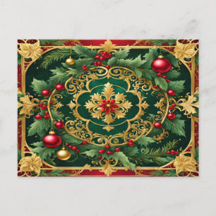 Postal Navidad Festiva Decorativa Rojo Dorado Verde