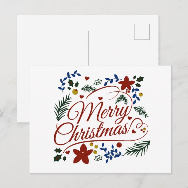 Postal Navidad floral alegre (Anverso / Reverso)