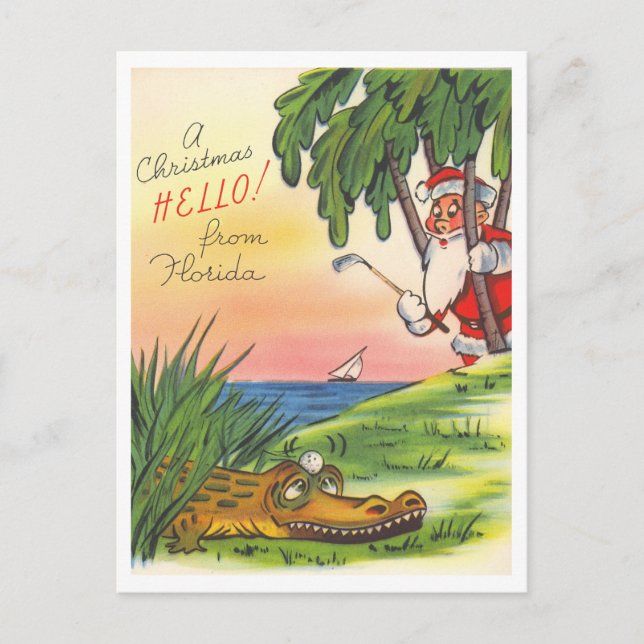 Postal Navidad Hola Florida Golf Retro (Anverso)