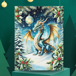 Postal Navidad Mágica del Dragón con Acebo