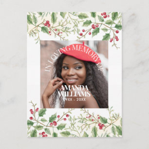 Postal Navidad Memorial de Foto Personalizada Holly Berry
