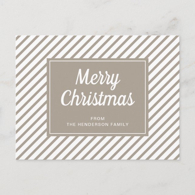Postal Navidad Moderna a Rayas Taupe (Anverso)