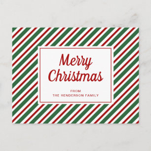 Postal Navidad Moderna con Rayas Rojas y Verdes