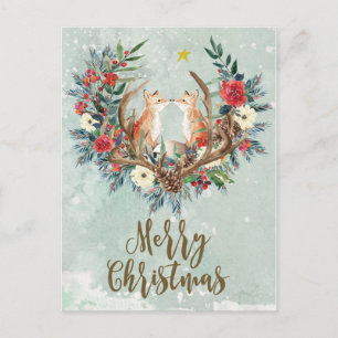Postal navidad navidad invierno zorros florales postcard