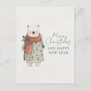 Postal Navidad Oso Polar Acuarela Navidad