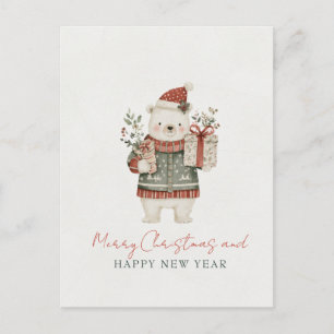 Postal Navidad Oso Polar Lindo Minimalista