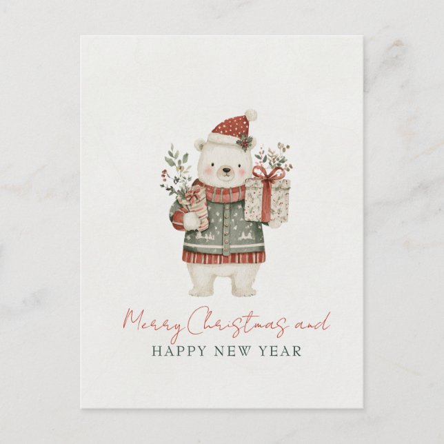 Postal Navidad Oso Polar Lindo Minimalista (Anverso)