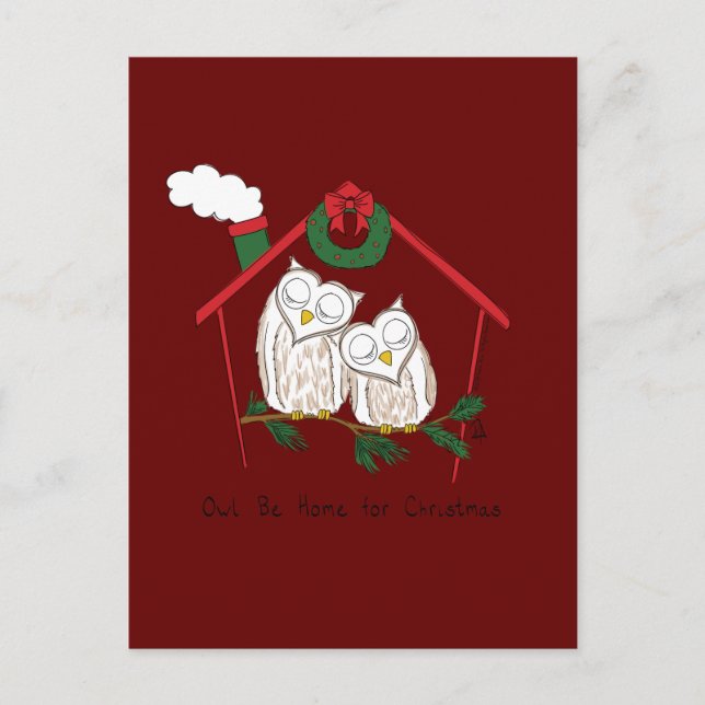 Postal Navidad Owl Be Home Cute (Anverso)