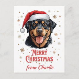 Postal Navidad personalizada de Rottweiler Dog Santa Merr