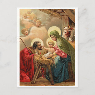 Postal Navidad, religioso, saludo de vacaciones vintage