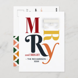 Postal Navidad retro colorida con mora y brillante