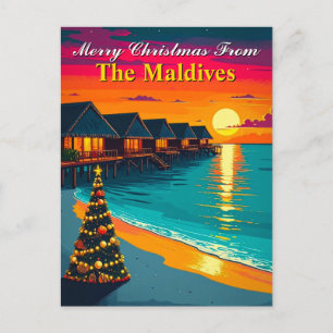 Postal Navidad Retro Feliz desde el Maldivas Tropical